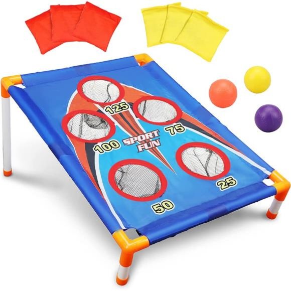 Kids Cornhole Outdoor Games  - 6 Bean Bag Toss and 3 Corn Hole Balls - Picture 1 of 6